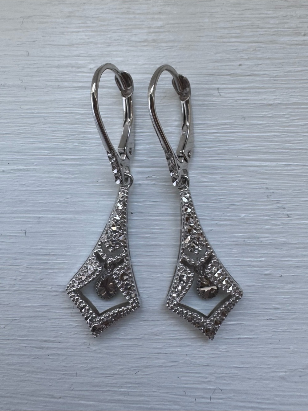 14K White Gold Marquise Drop Earrings - Sparkling Crystal Accents
